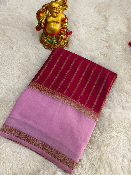Wine with pink banarasi Georgette  saree