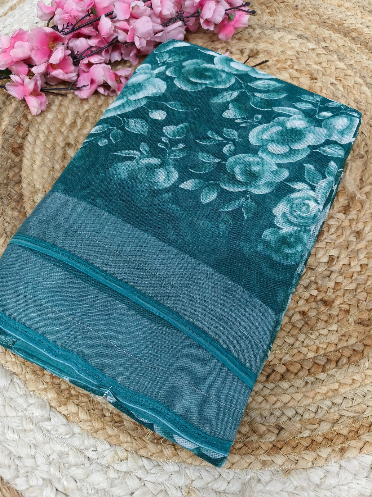 Greenish blue  Lenin Cotton saree