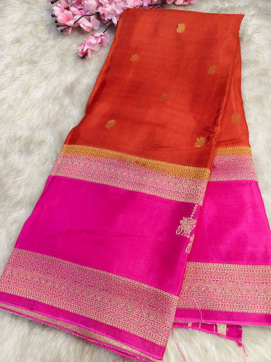 Orange with pink Munga silk saree