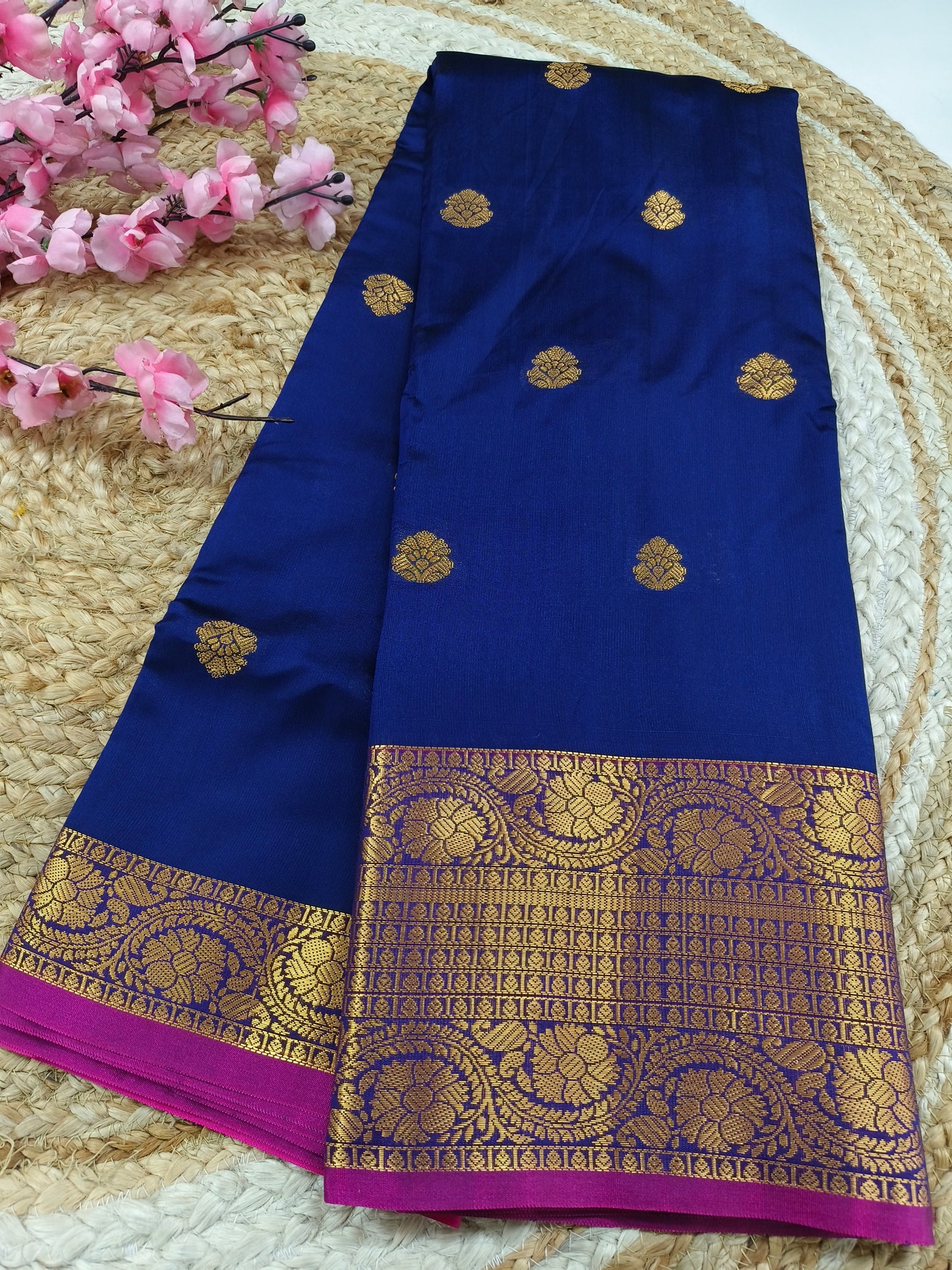 Navy blue Semi kanchi silk saree