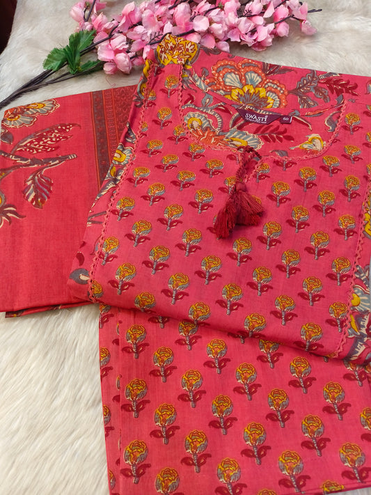 Reddish pink pure cotton suits