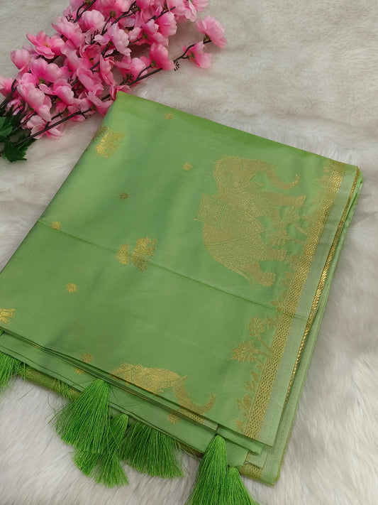 Pestal leaf green Soft mulberry silk saree
