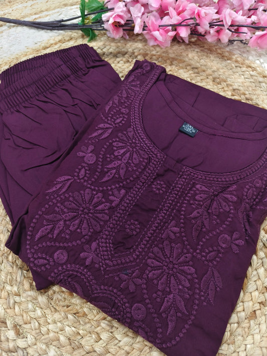 Purple chikan work dress