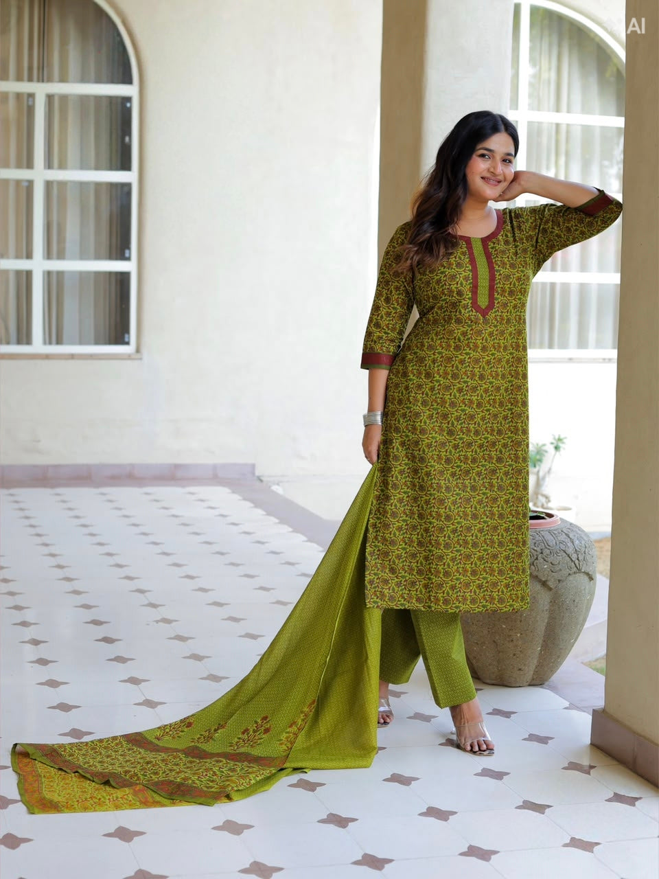 Green  Aarvi Pure Cotton Suit