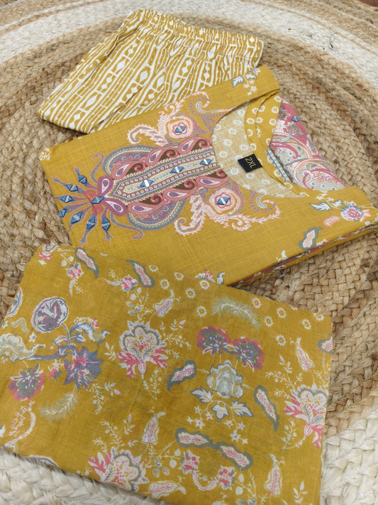 Mustard Yellow cotton sets with duppatta