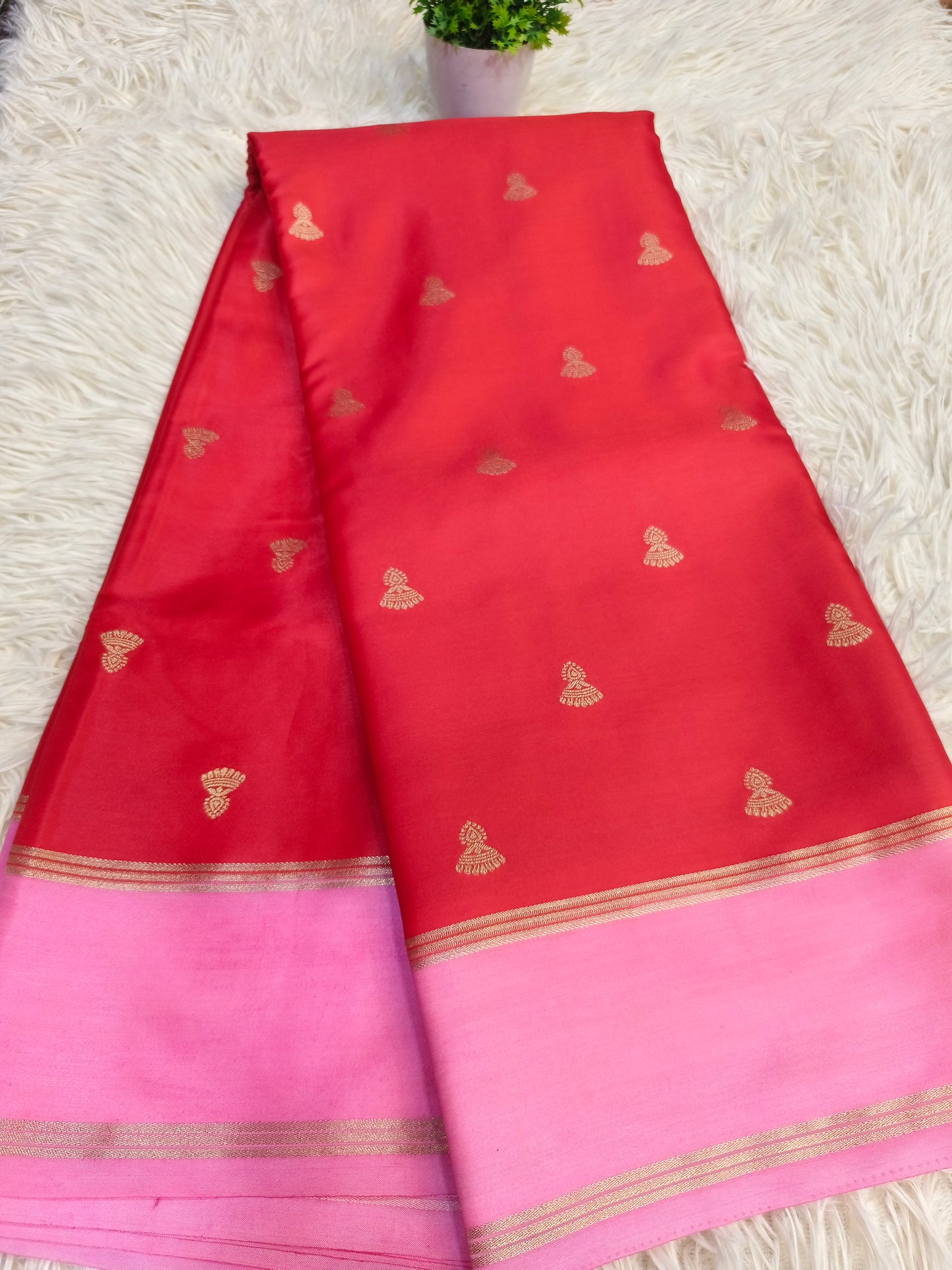 Red with pink Elegant gaji silk saree