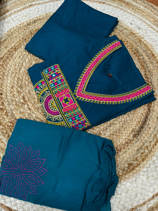 Peacock Blue Eelgent Pure cotton A-line suits