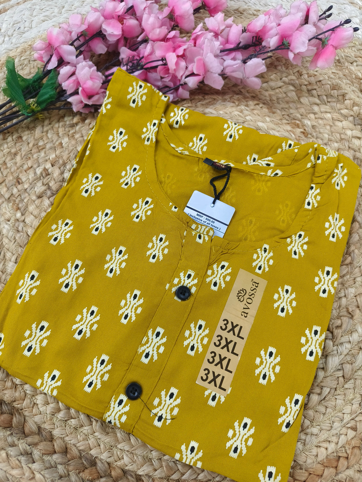 Yellow rayon straight kurta