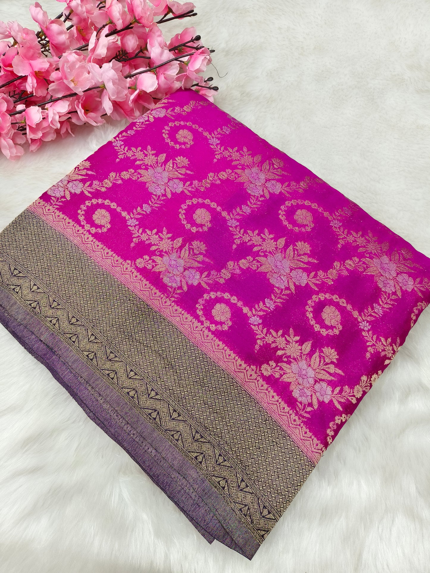 Pink with purple pure georgette silk saree