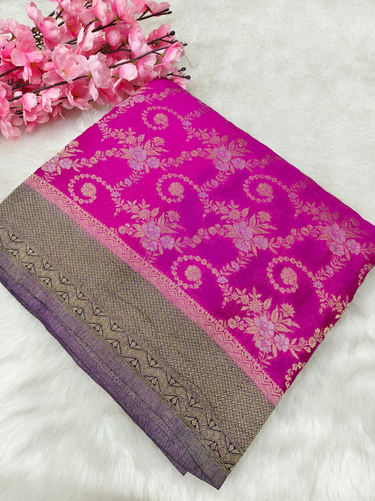 Pink with purple pure georgette silk saree