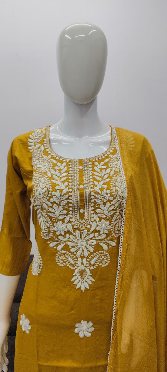 Yellow designer chickankari work salwar suit