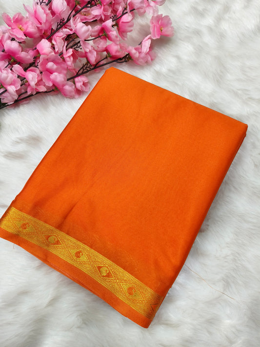 Orange semi Mysore crepe silk saree