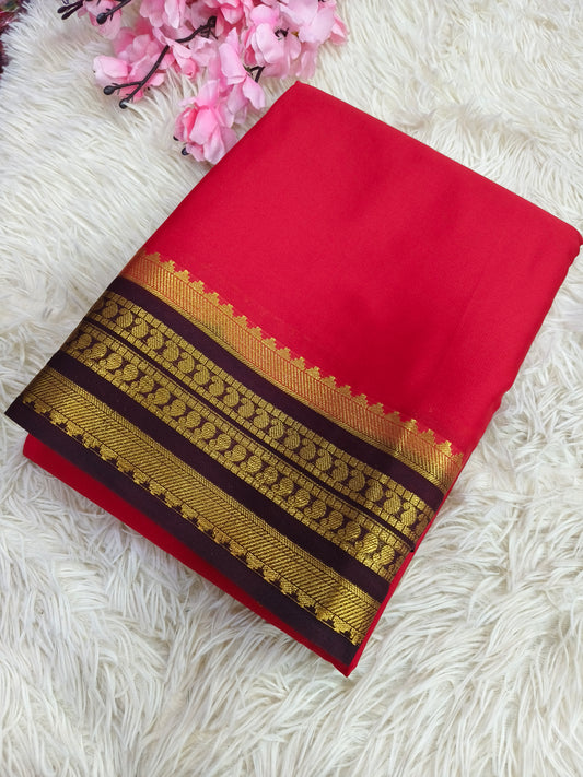 Red with Brown  semi Mysore crepe silk