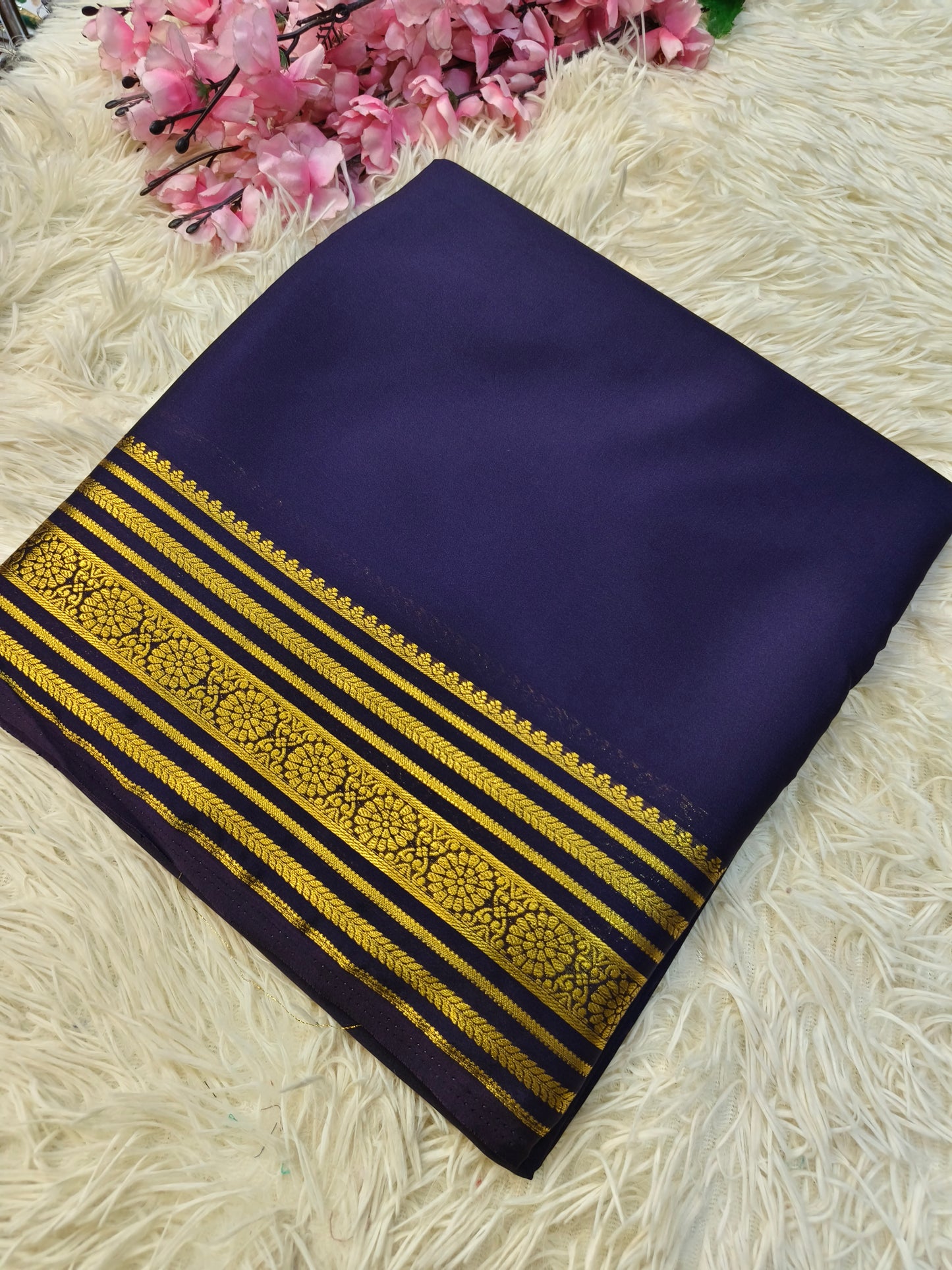 Navy Blue semi Mysore crepe silk saree