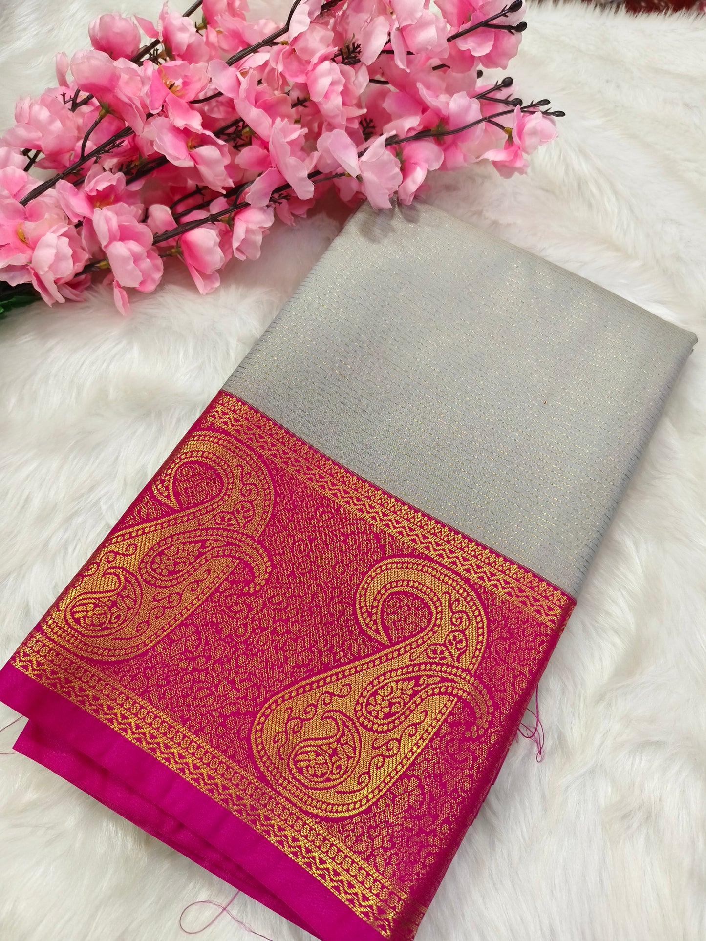 Grey Lavender kanjivaram silk saree