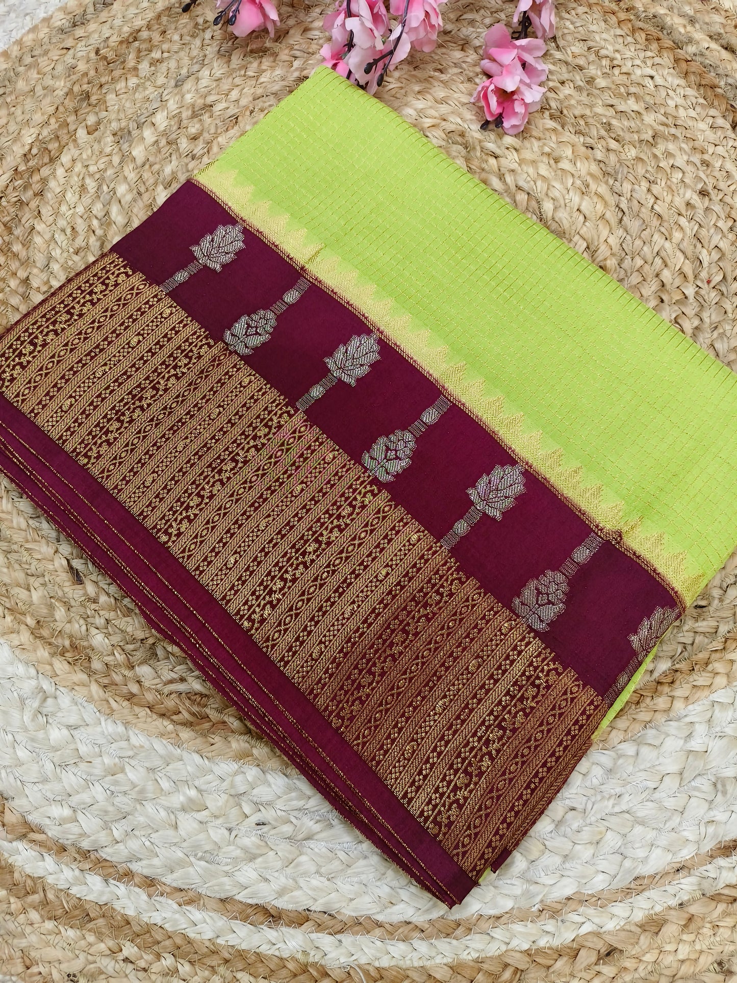 Light green With wine Elegant viscose silk saree