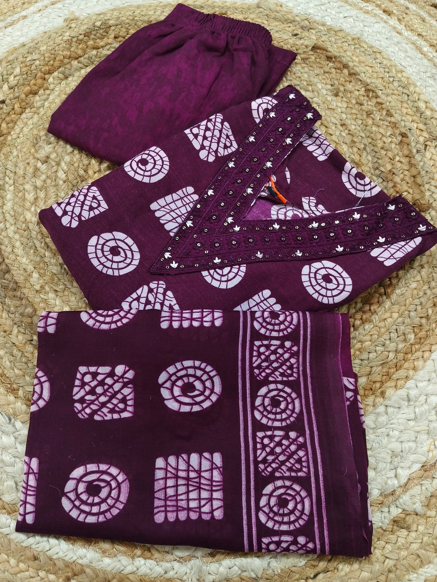 Wine Cotton sets with duppatta