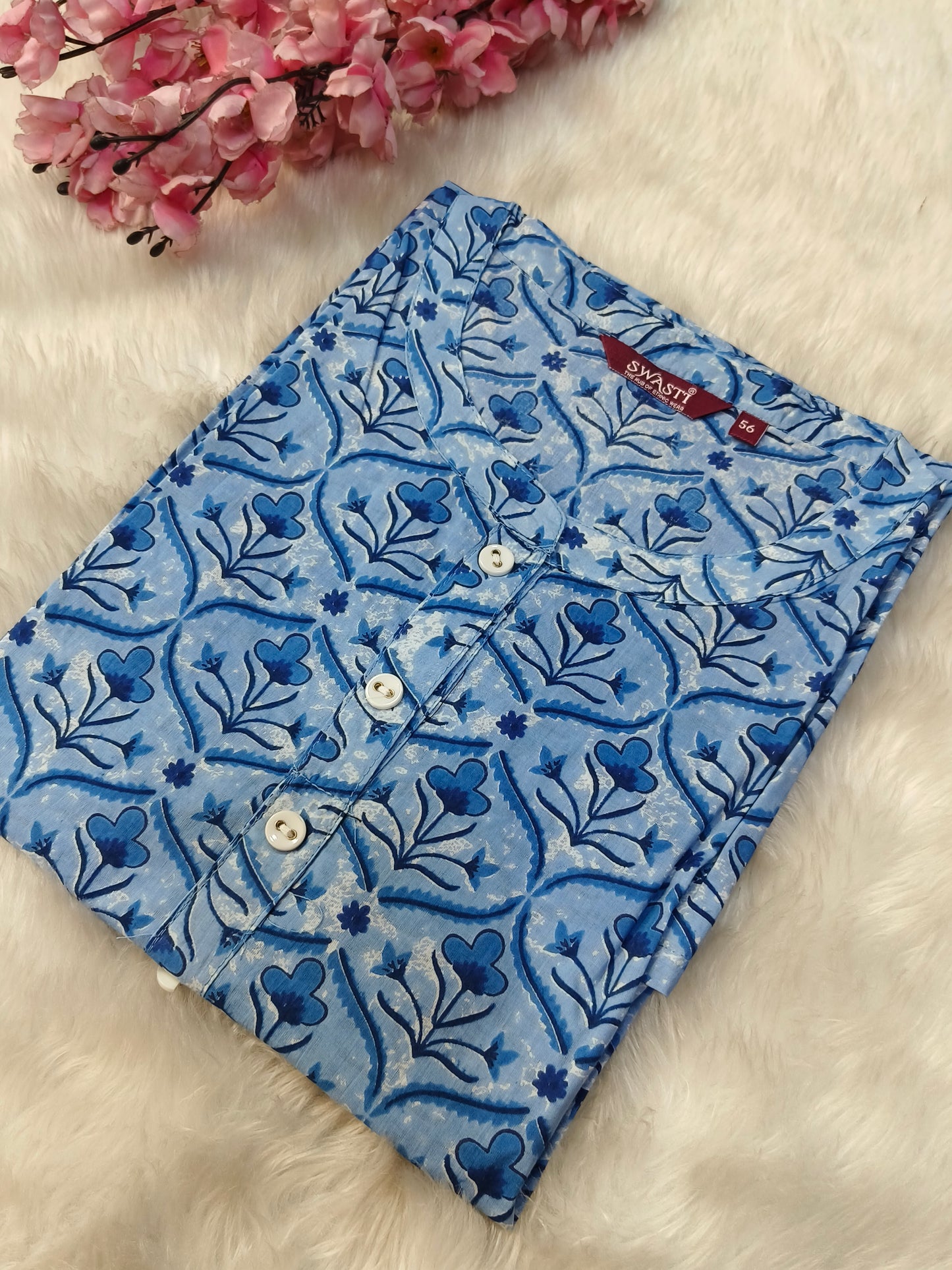 Blue cotton short kurta