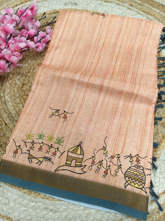 Peach warli saree
