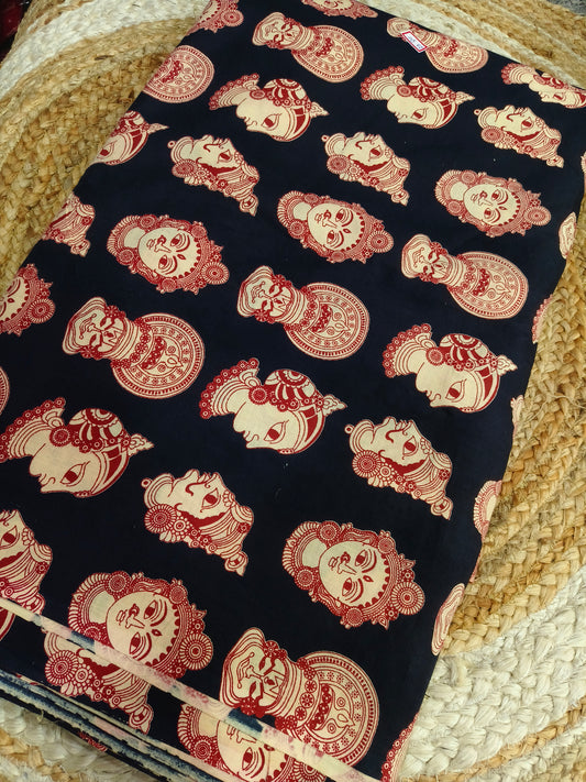Black Pure cotton Kalamkari Fabric