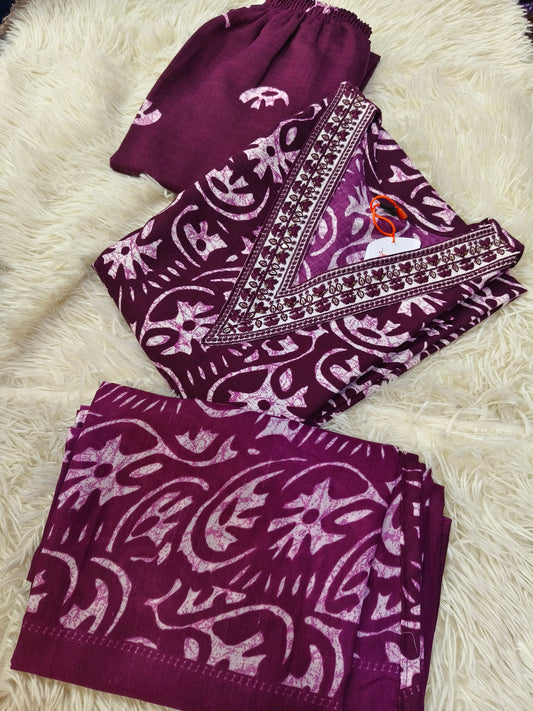 Wine Cotton sets with duppata