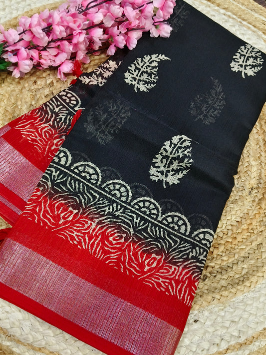 Black with Black  Linen Jute saree