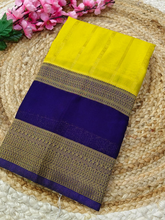 Yellow with purple semi silk sarees