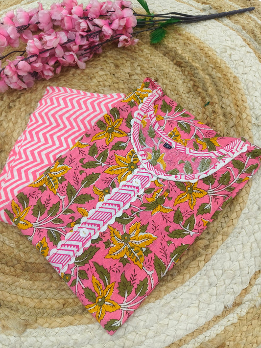 Pink cotton top & bottom (M)
