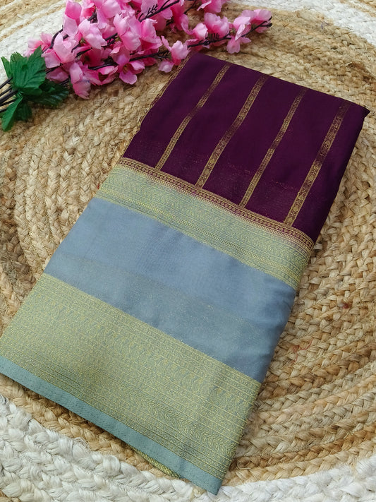 Wine with Grey semi silk sarees