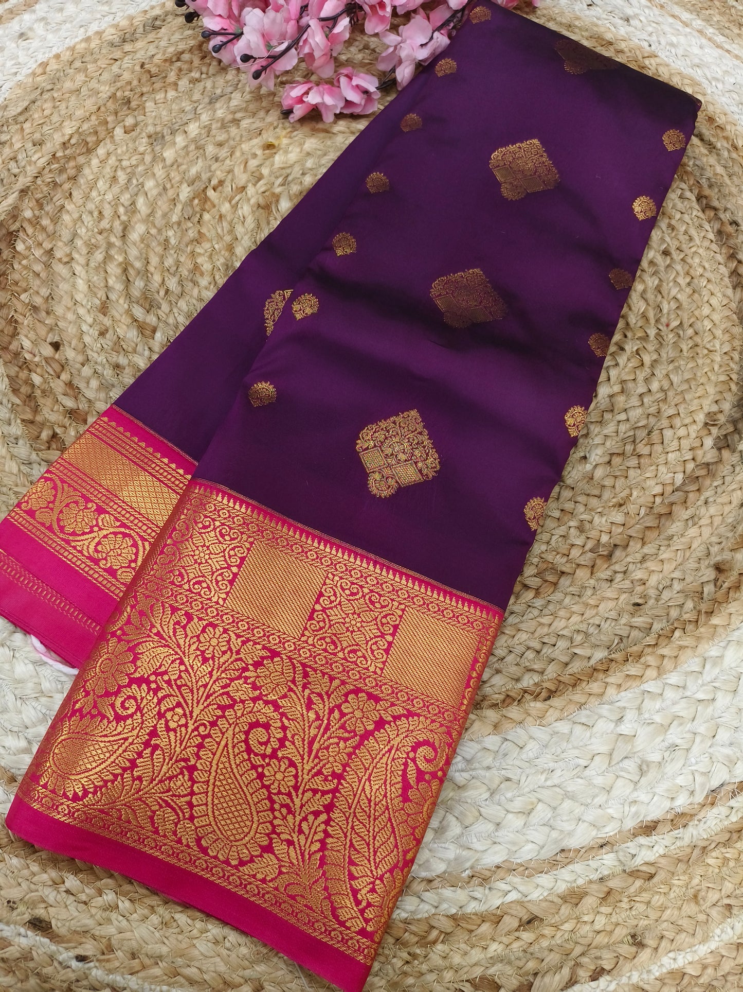 Purple with Pink Elegant  soft semi kanjivaram silk saree