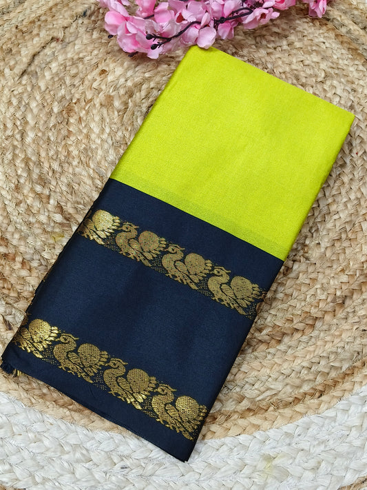 Green With Black Gadwal Semi silk saree