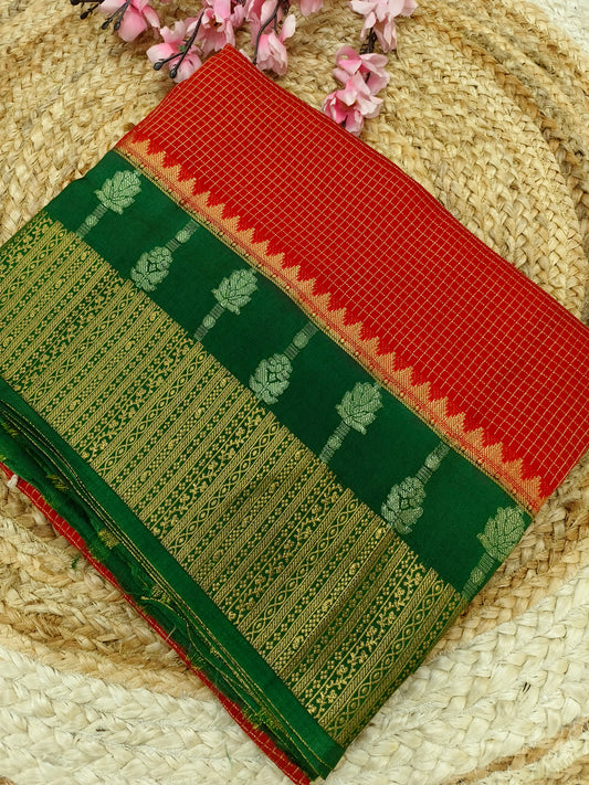 Red With Green Elegant viscose silk saree