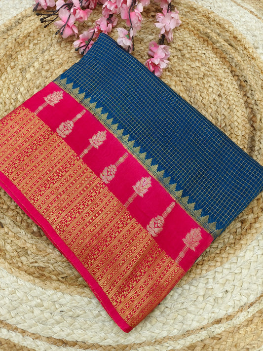 Peacock blue with Rani pink Elegant viscose silk saree