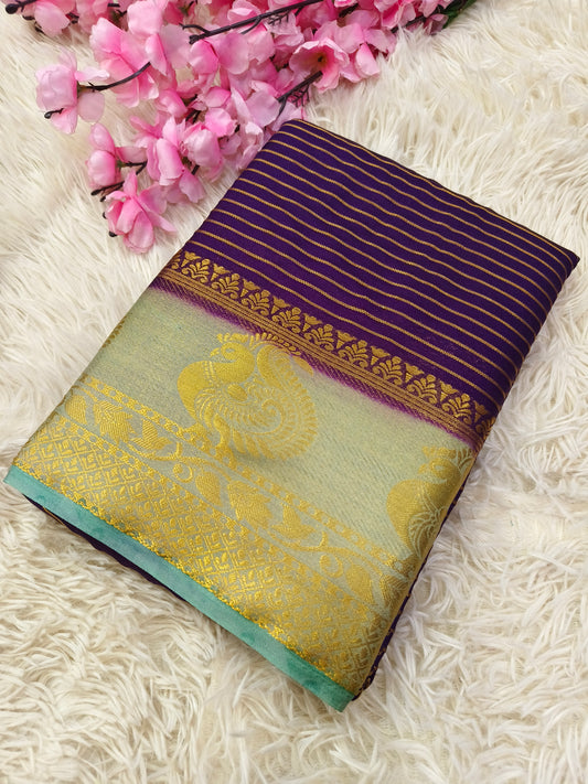 Purple With Light Blue semi Mysore crepe silk