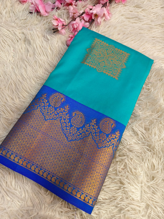 Aqua blue Soft semi silk saree