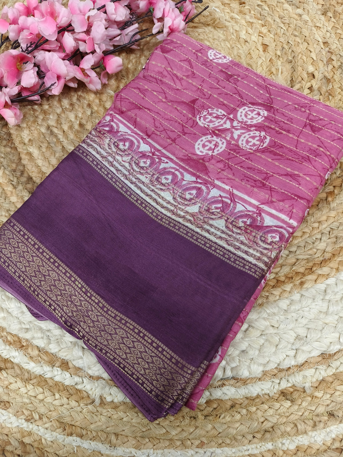 Pink with wine Dola Silk Saree
