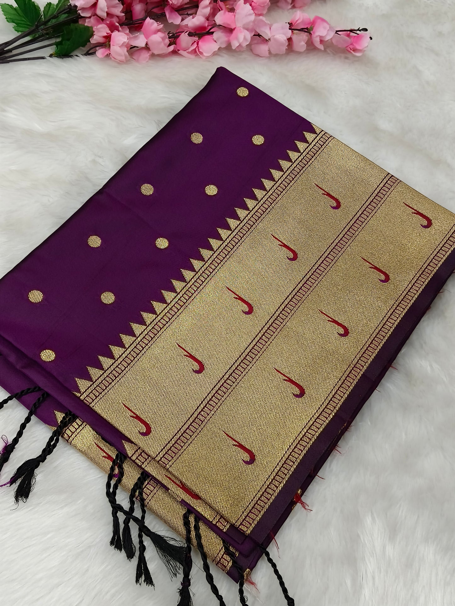 Wine Paithani silk saree