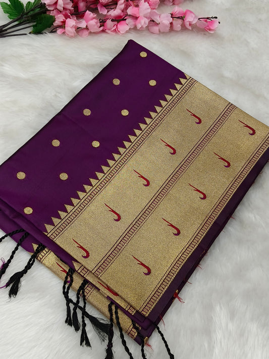 Wine Paithani silk saree