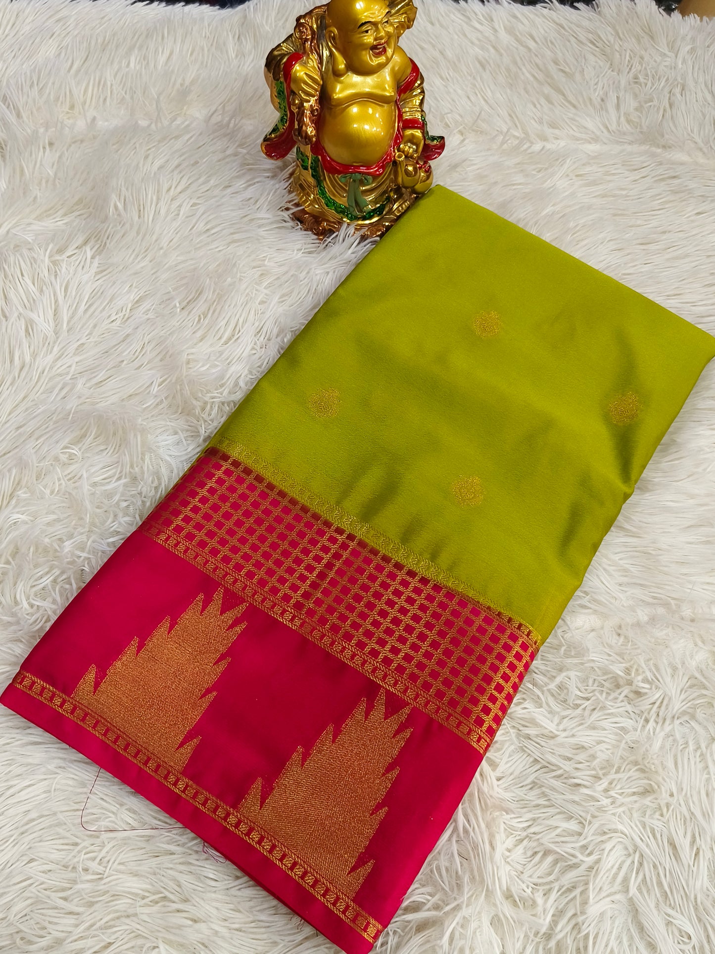 Green With Pink semi Mysore crepe silk saree