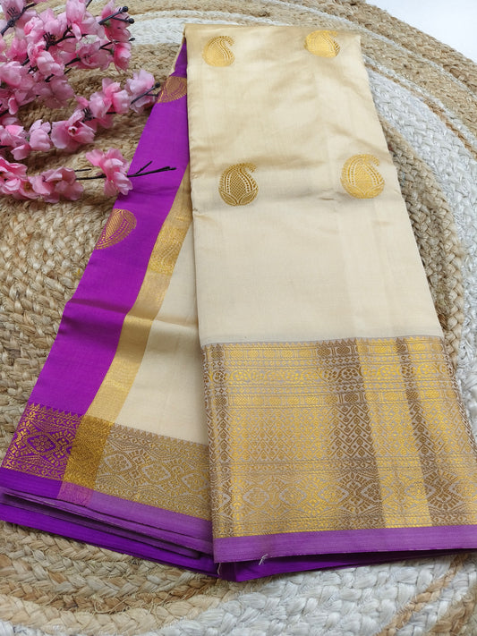Cream Semi kanchi silk saree