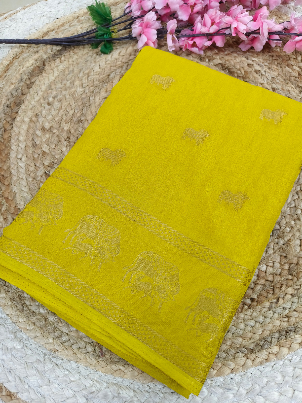 Lemon yellow Elegant silk saree