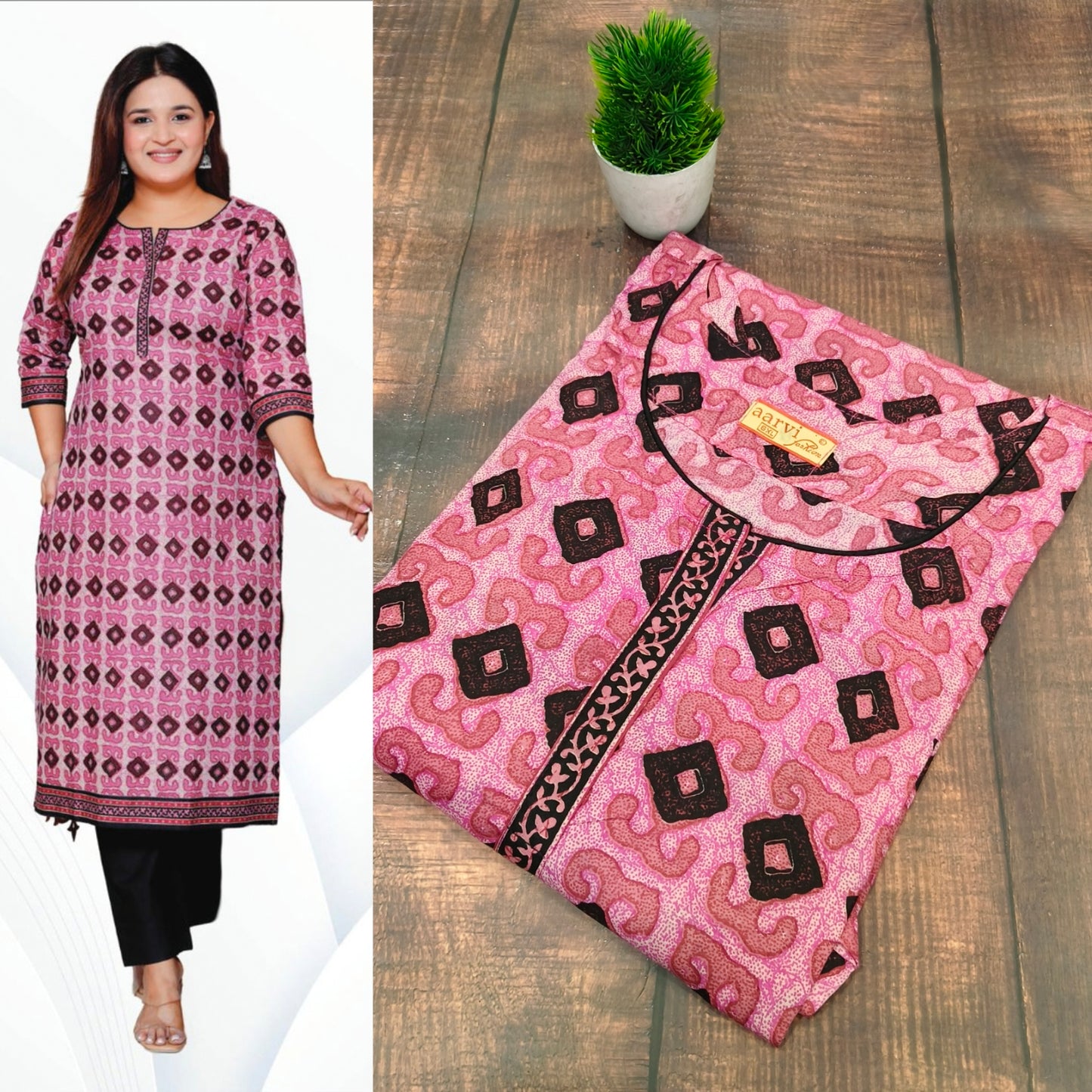 Pink straight cut kurta