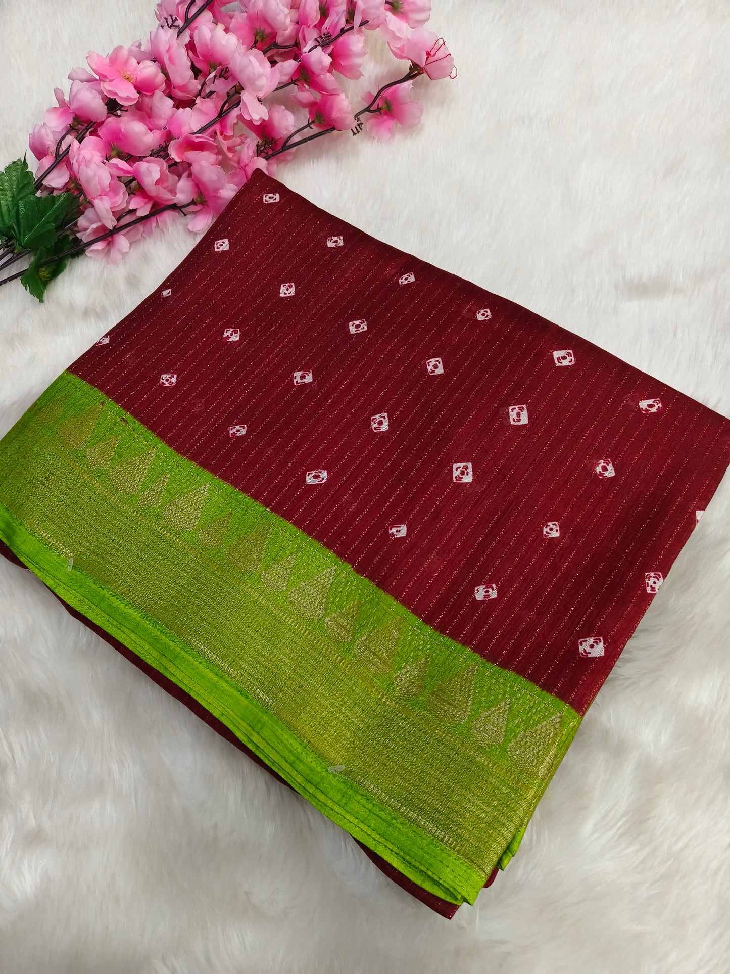 Marron with Green Fancy Silk saree