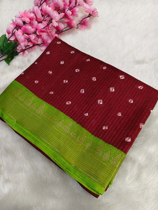 Marron with Green Fancy Silk saree