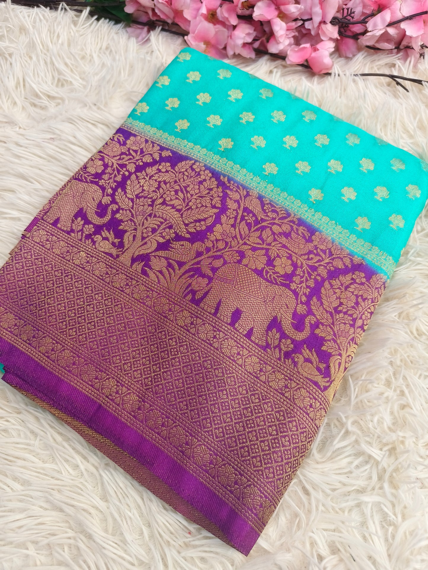 Blue with magenta pink Banarasi georgette silk saree
