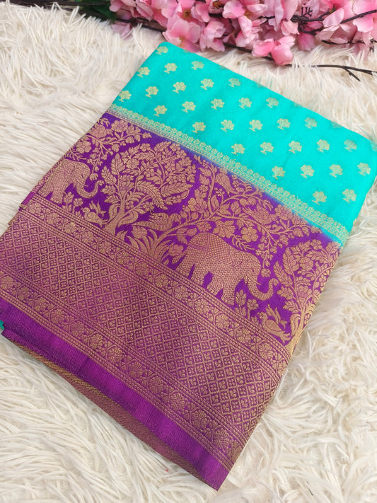 Blue with magenta pink Banarasi georgette silk saree