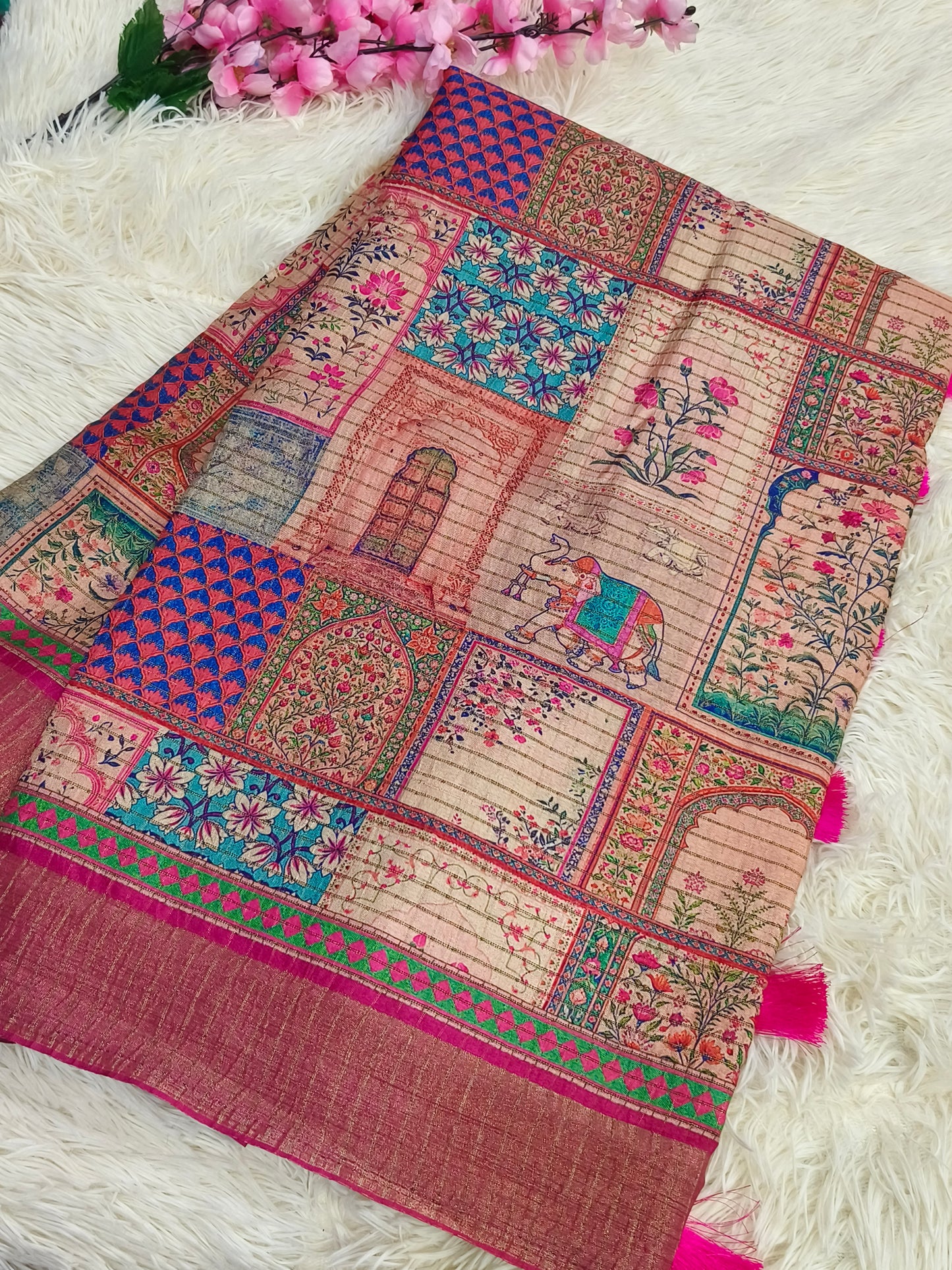 Pink colour heritage silk saree