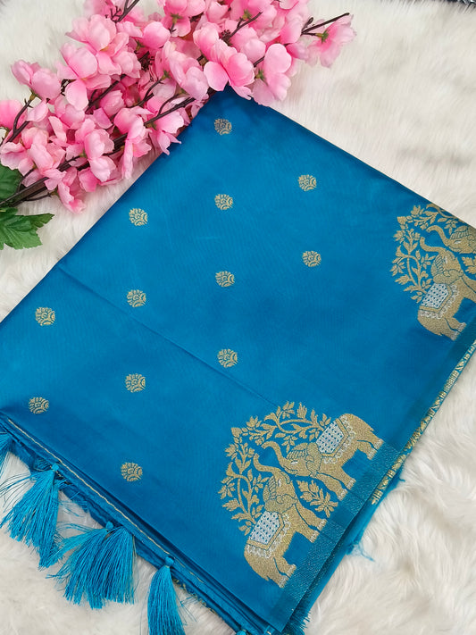 Blue Soft mulberry silk saree