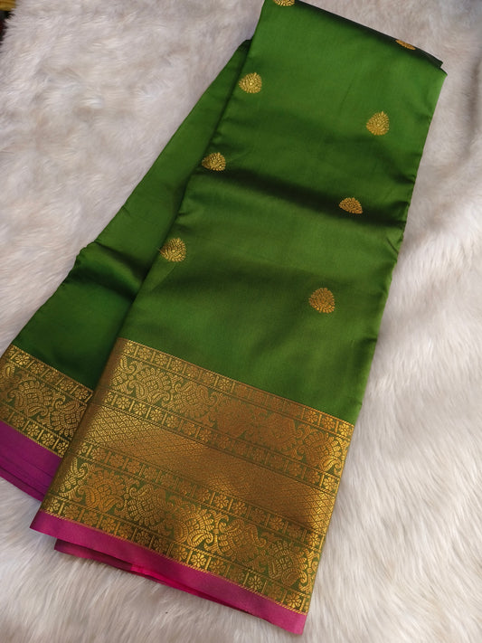 Olive Green Semi kanchi silk saree