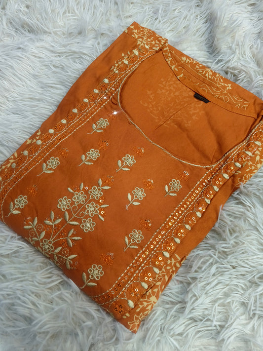 Orange Cotton Anarkali Top